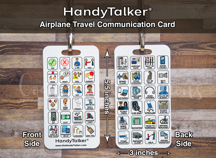 HandyTalker®  Airplane Travel Communication card, AAC Portable Device, Waterproof Picture communication board.